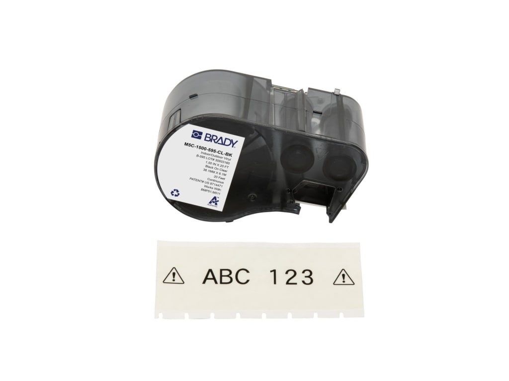 M5C-1500-595-CL-BK непрерывная лента, материал B-595, винил, размер 38.1мм х6.1м,  цвет-черный на прозрачном(BMP51, M510, M511)