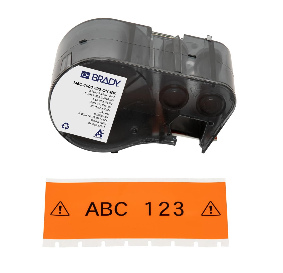 M5C-1500-595-BK-WT непрерывная лента, материал B-595, винил, размер 38.1мм х7.62м, цвет-белый на черном(BMP51, M510, M511)