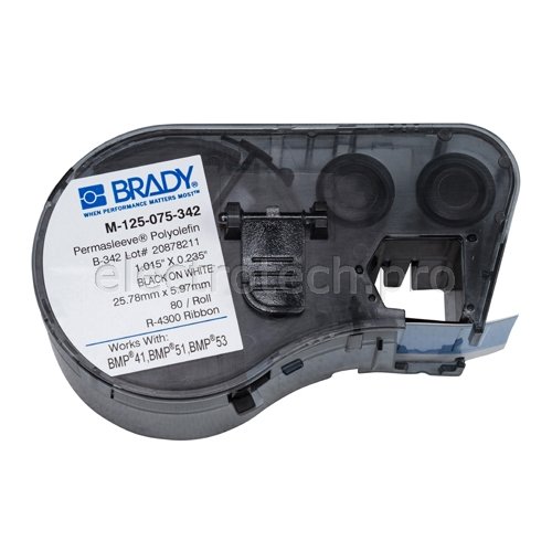 Термоусаживаемые маркеры Brady M-125-075-342, 19,05 * 5,97 мм, белые, печать черная, диаметр 2,8 мм, в картриджи 80 шт. (BMP41/51/53)