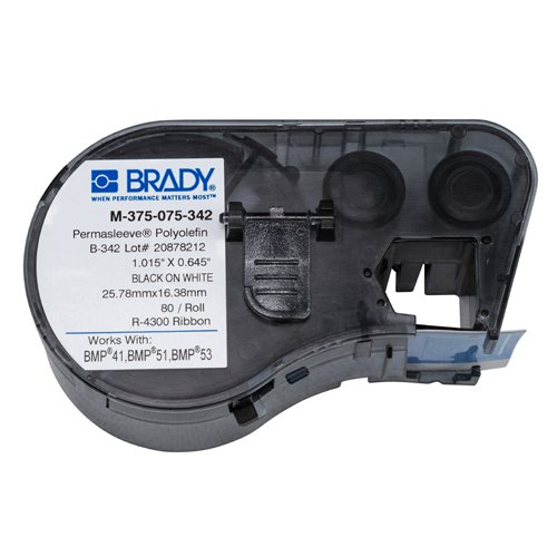 Термоусаживаемые маркеры Brady M-375-075-342, 19,05 * 16,38 мм, белые, печать черная, диаметр 2,8 мм, в картриджи 80 шт. (BMP41/51/53)